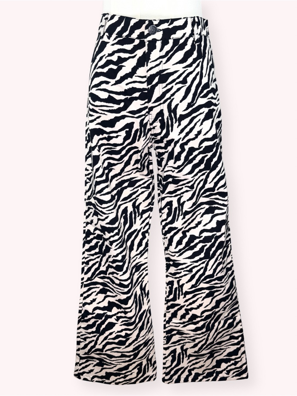 Motel Rocks Zebra Print Wide Leg Flare Jeans High Rise Black White Y2K